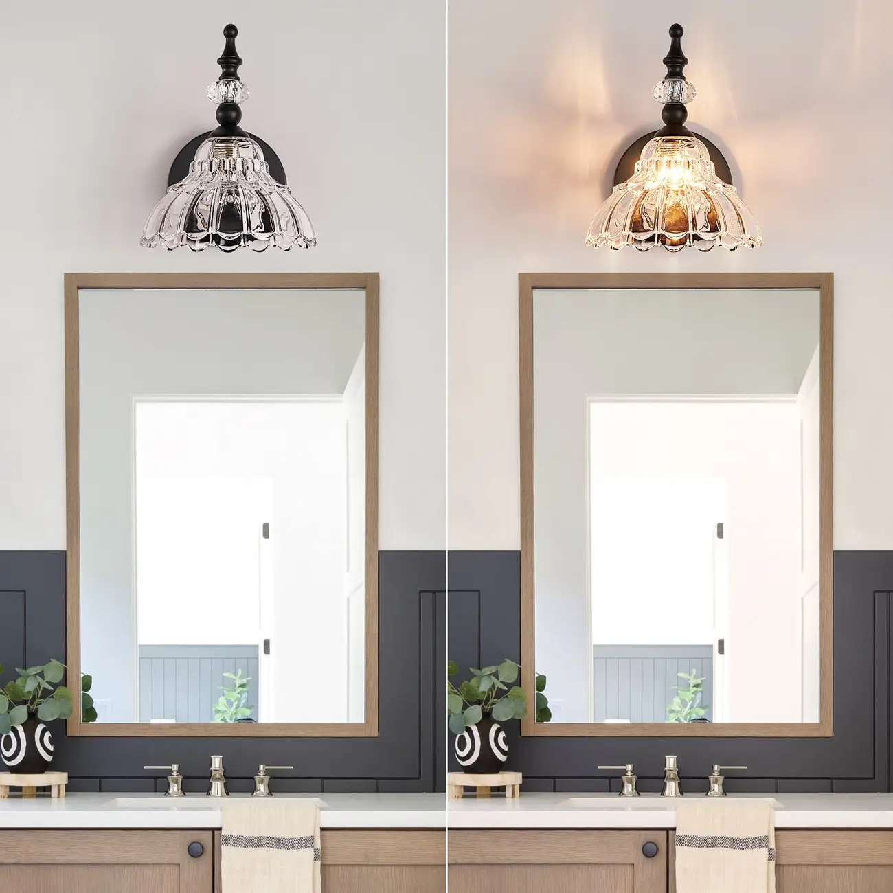 Modern Flower Glass Bathroom Vanity Light in Black/Brass