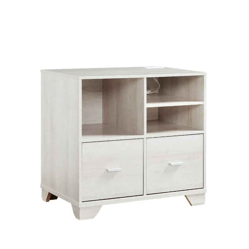 31 Inch File Cabinet Printer Stand Table with 2 Drawers, Oak White
