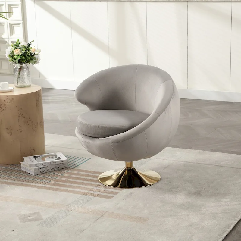 Velvet 360 Degree Swivel Barrel Accent Chair