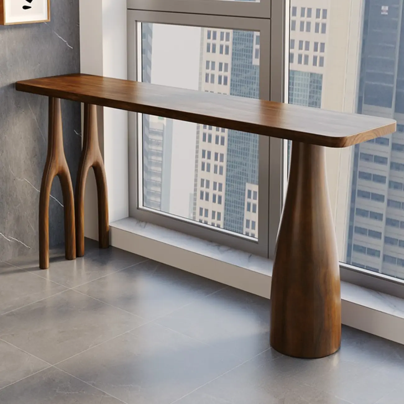 Art Deco Brown Wooden Counter Height Bar Table for Living Room