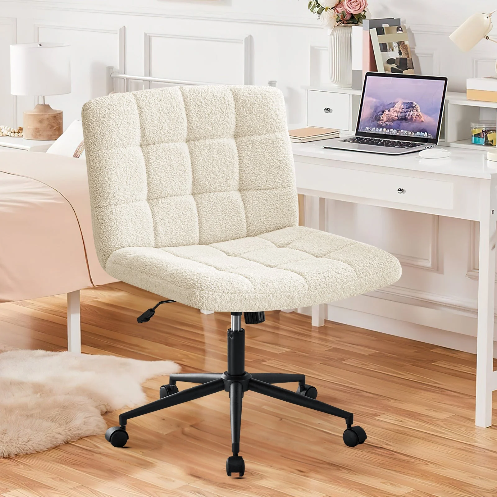 Walker Edison | Viral Wide Seat Sherpa Home Office Desk Chair with Wheels