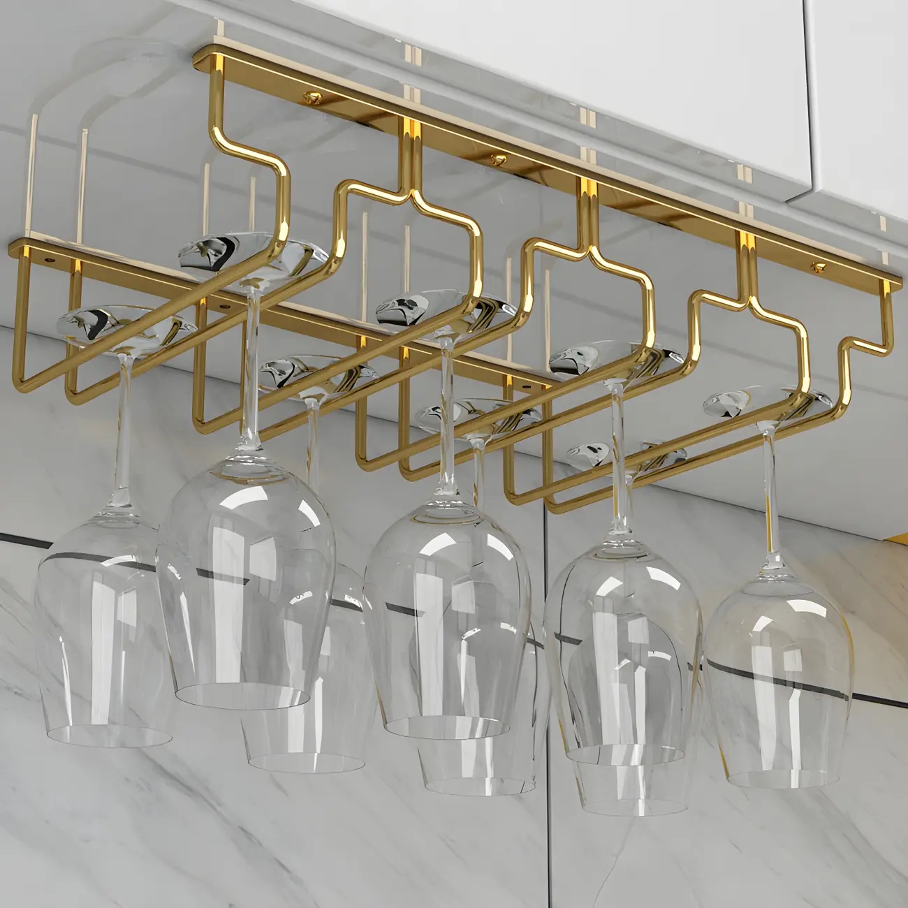 Gold Rectangular Hanging Metal Wine Glass Rack