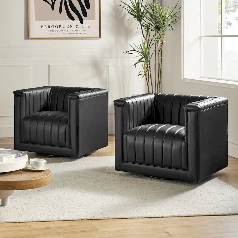 Esteban Modern Leather Upholstered Swivel Barrel Chair Set of 2 by HULALA HOME