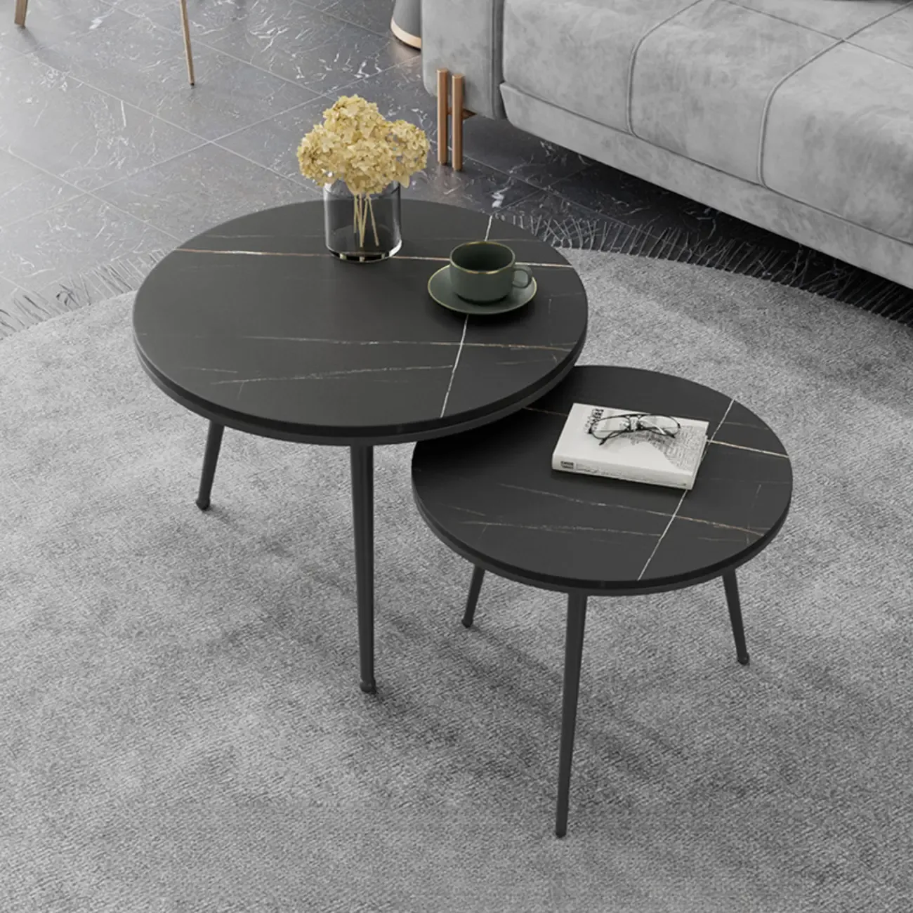 Modern Marble-Top 3 Legs Round Nesting Tables