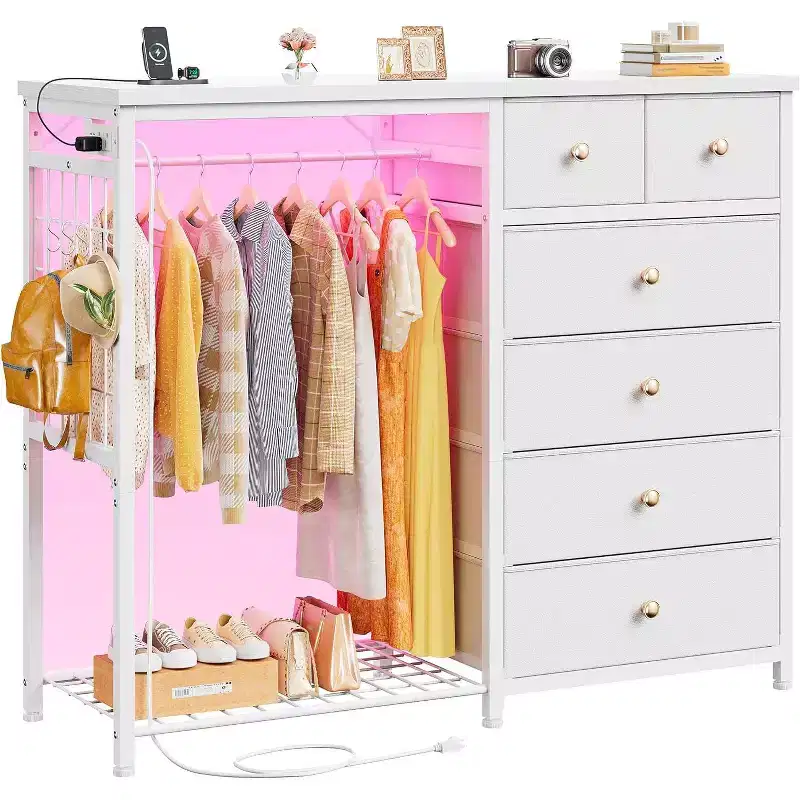 Dresser with 6 Drawers, Storage Tower, Organizer Unit, Fabric Dresser for Bedroom, Hallway, Entryway, Closets, White