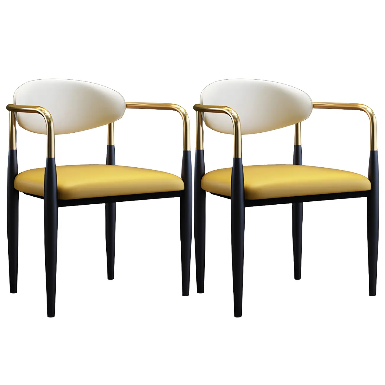 Curved Metal Legs Faux Leather Armrest Dining Chair