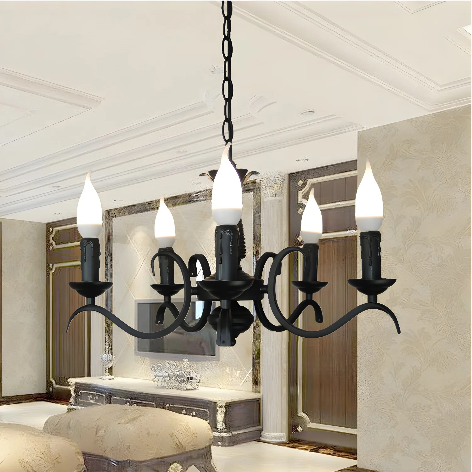 Industrial Black Metal Candelabra Chandelier