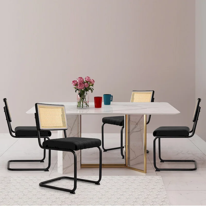 Velvet Upholstered Rattan Dining Chairs Set of 2/4