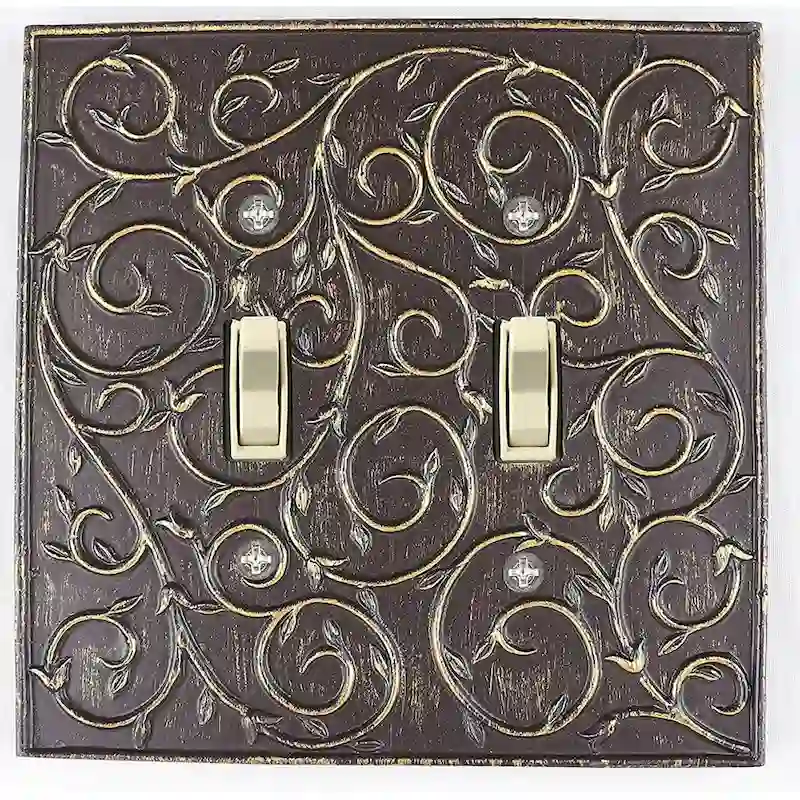 Meriville French Scroll 2 Toggle Wallplate, Double Switch Electrical Cover Plate