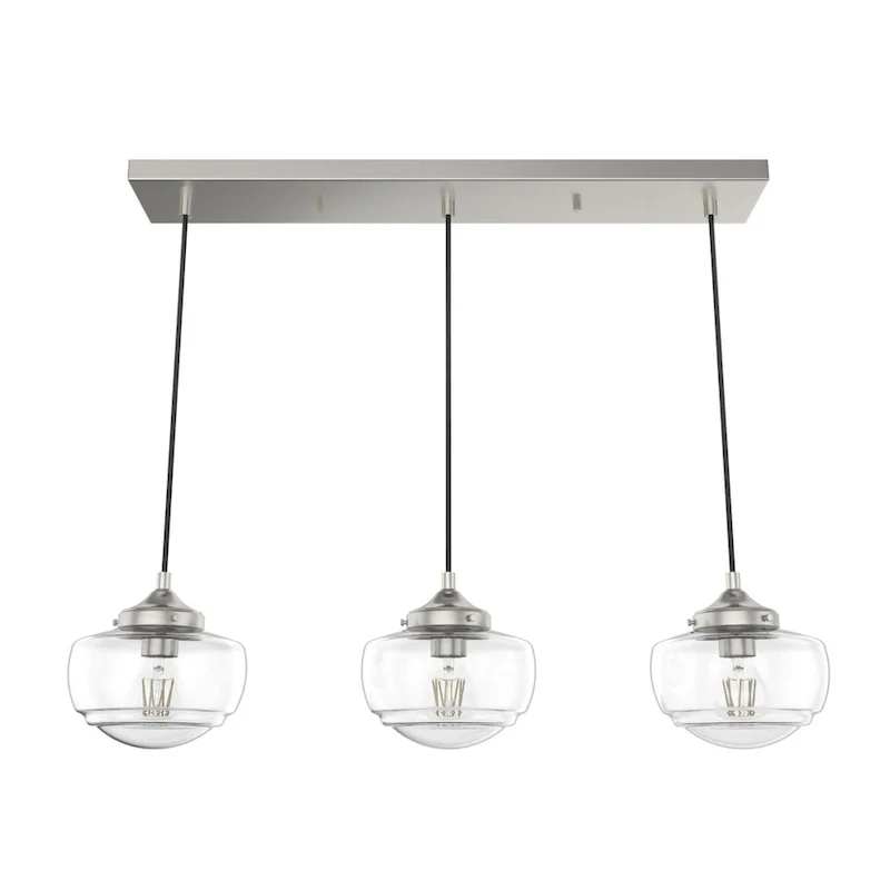 Hunter Saddle Creek 3-Light Linear Cluster Pendant - Kitchen Island, Dining Room - Modern Schoolhouse, Transitional