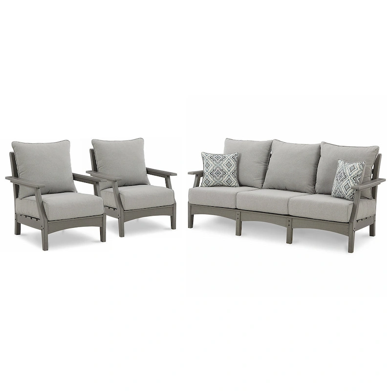 Signature Design by Ashley Visola Gray 3-Piece Outdoor Package - 80W x 33D x 37H