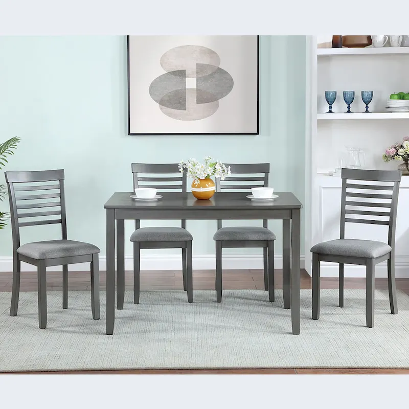 Modern 5-Piece Dining Set with Rectangular Wooden Table & 4 Ladder Back Chairs