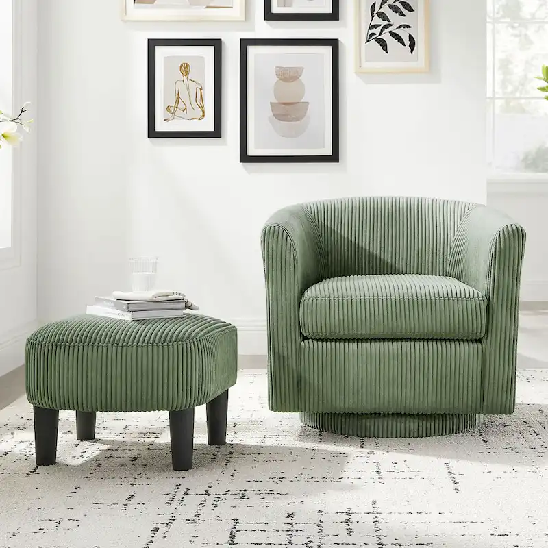 Green 26.38 Swivel Arm Chair with Ottoman