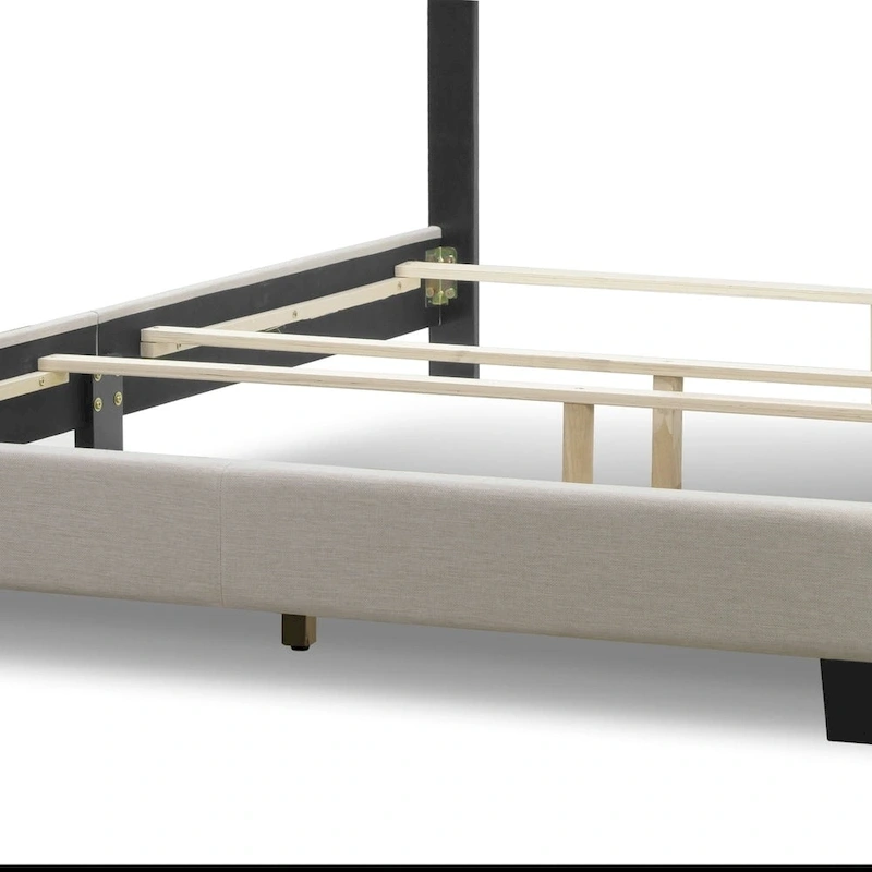 Arin Beige Fabric Queen Bed with Button Tufting and Black Nail Head