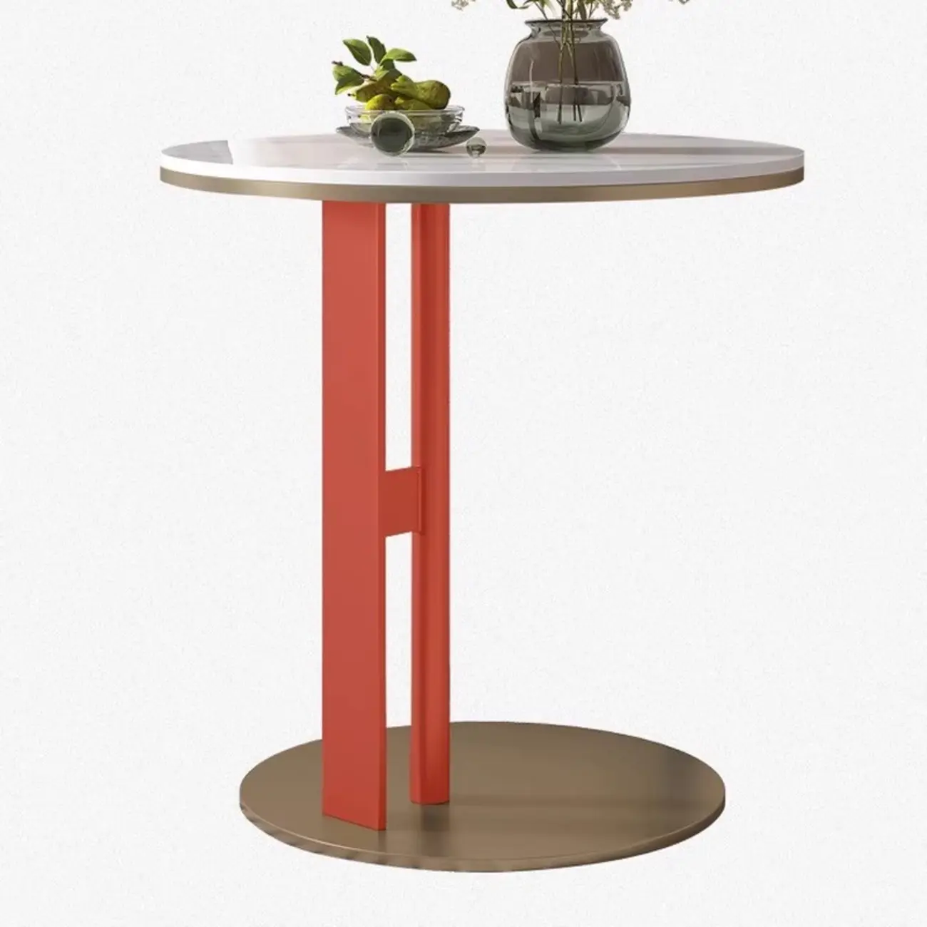 Modern C Shaped Round Sintered Stone Top Steel End Table