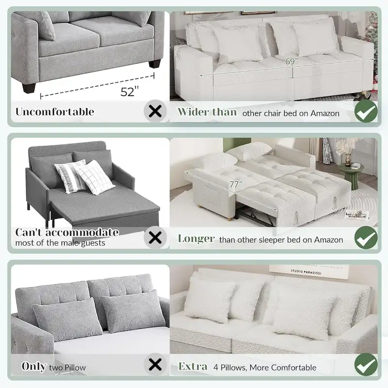 AECOJOY 3-in-1 Sofa Bed Double Sleeper Chair Bed
