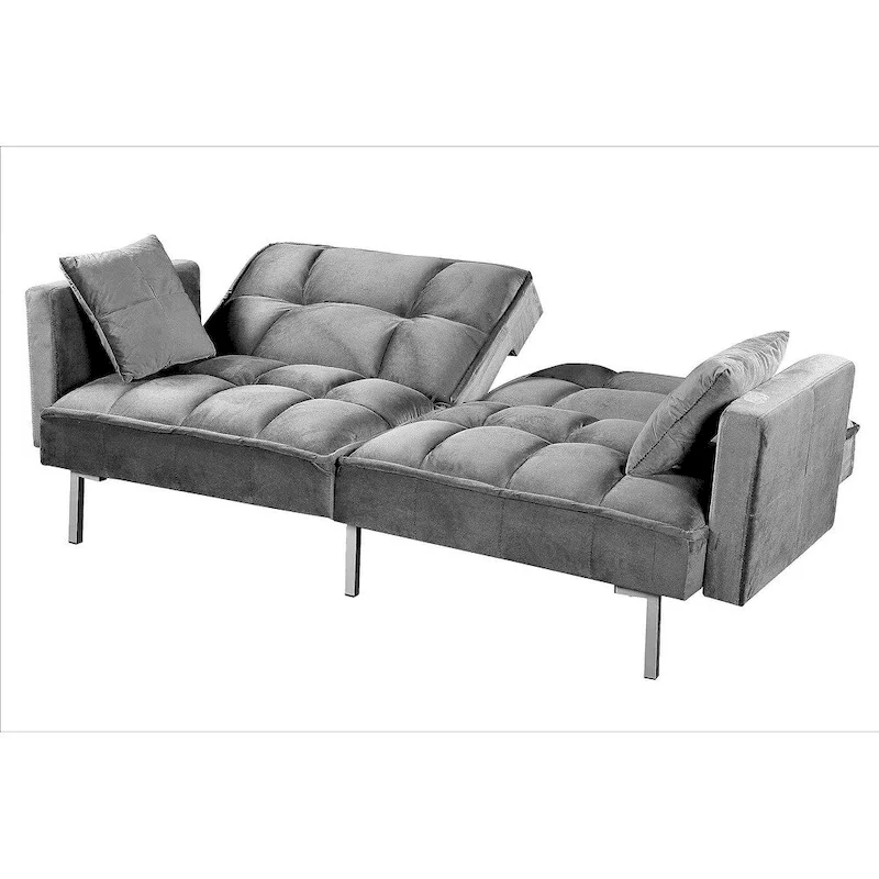 Regal Convertible Sleeper Sofa Bed Velvet Pull Out Couch with Mid-Century Style Tufted Design and Metal Legs