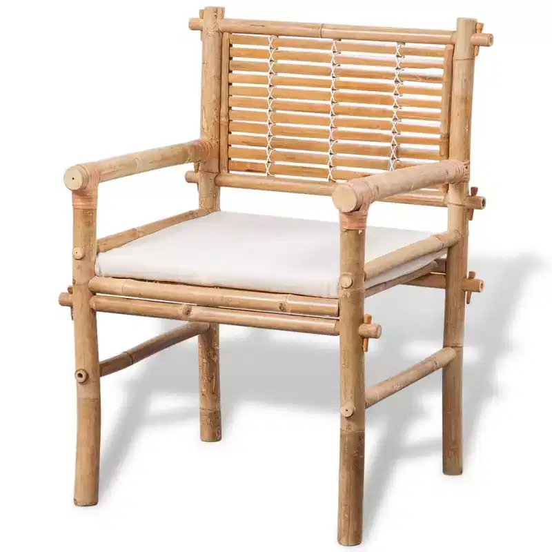 vidaXL Garden Table And Chair White Bamboo, Cotton, Polyester Small