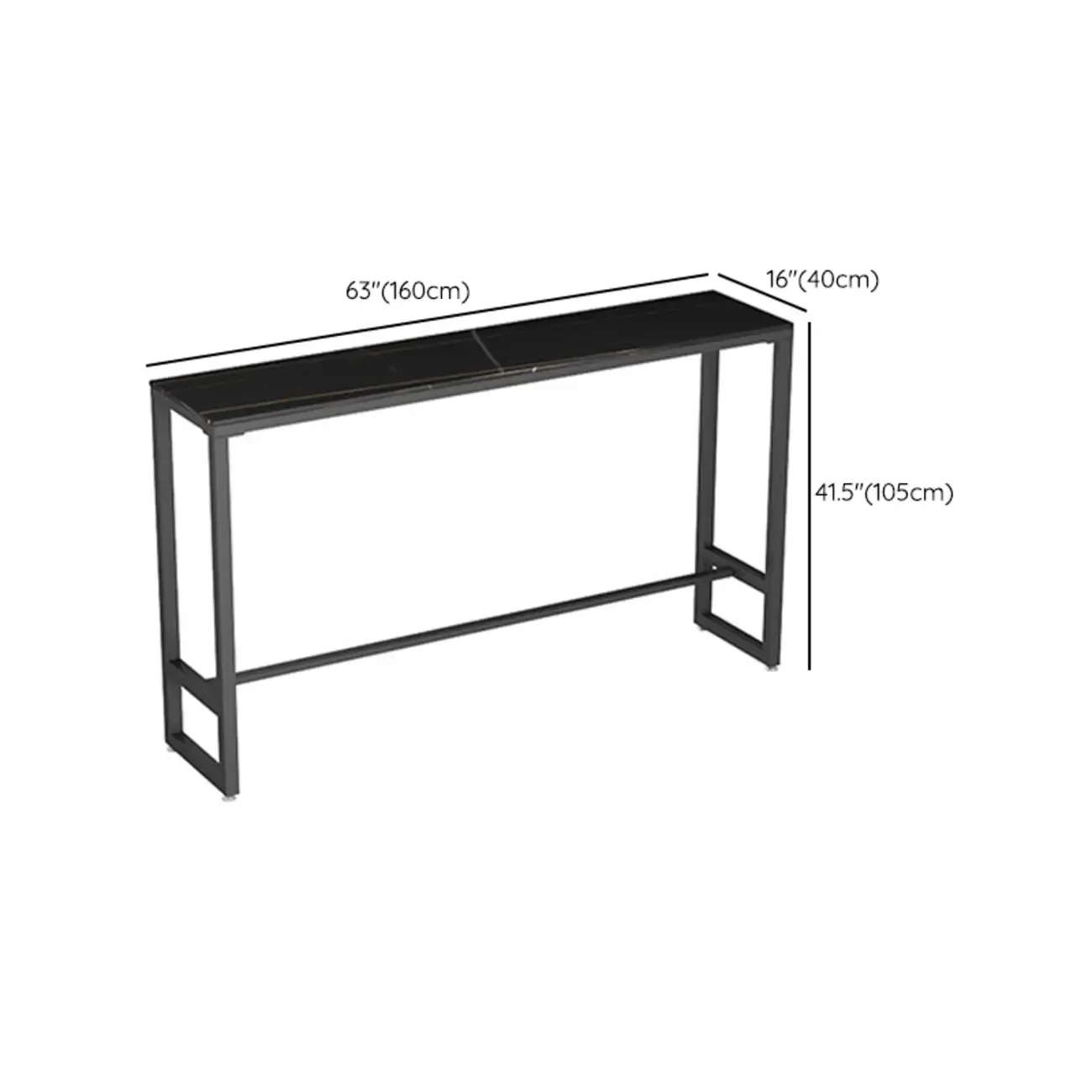 Black Modern Stone Top Trestle Base Bar Table with Footest