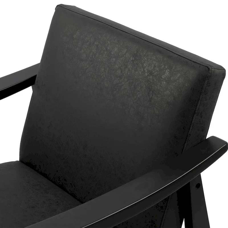 Faux Leather Accent Chair Solid Wood Armchair in Black Finish