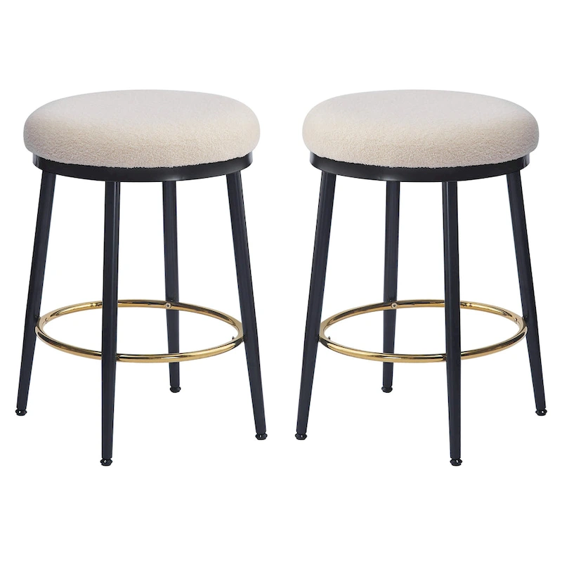 Roomfitters Modern Counter Stools, Set of 2 Bar Height Chairs with Iron Frame, Cushioned Seat and Footrest