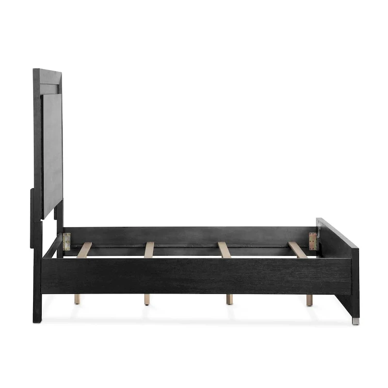 Alaric Modern Black Solid Wood Panel Bed with LED Light Headboard