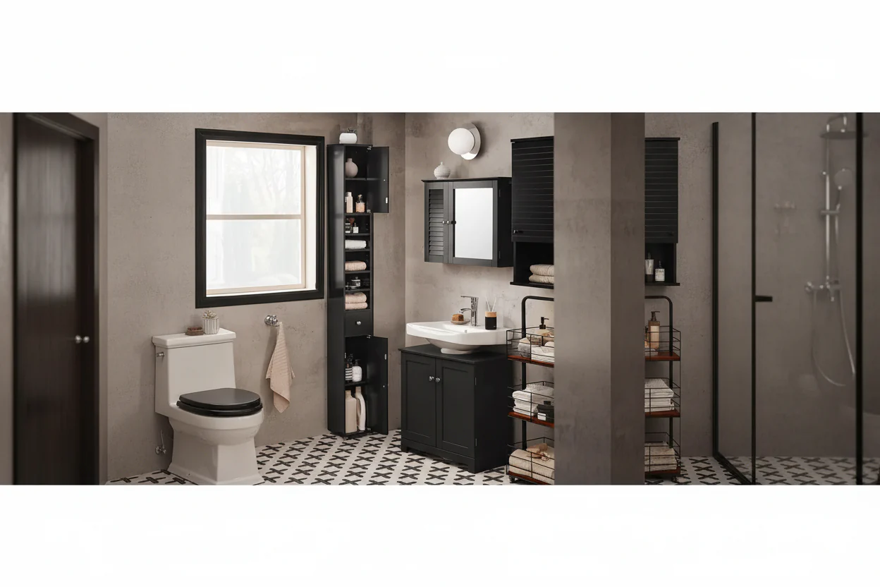 Black Bathroom Tall Cabinet - 7.87D x 7.87W x 70.87H