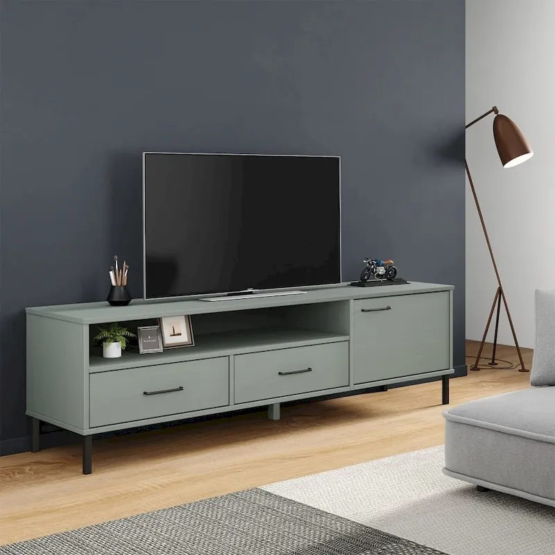 vidaXL TV Stand TV Console TV Console with Metal Legs Solid Wood Pine OSLO - 62.2 x 15.7 x 18.3