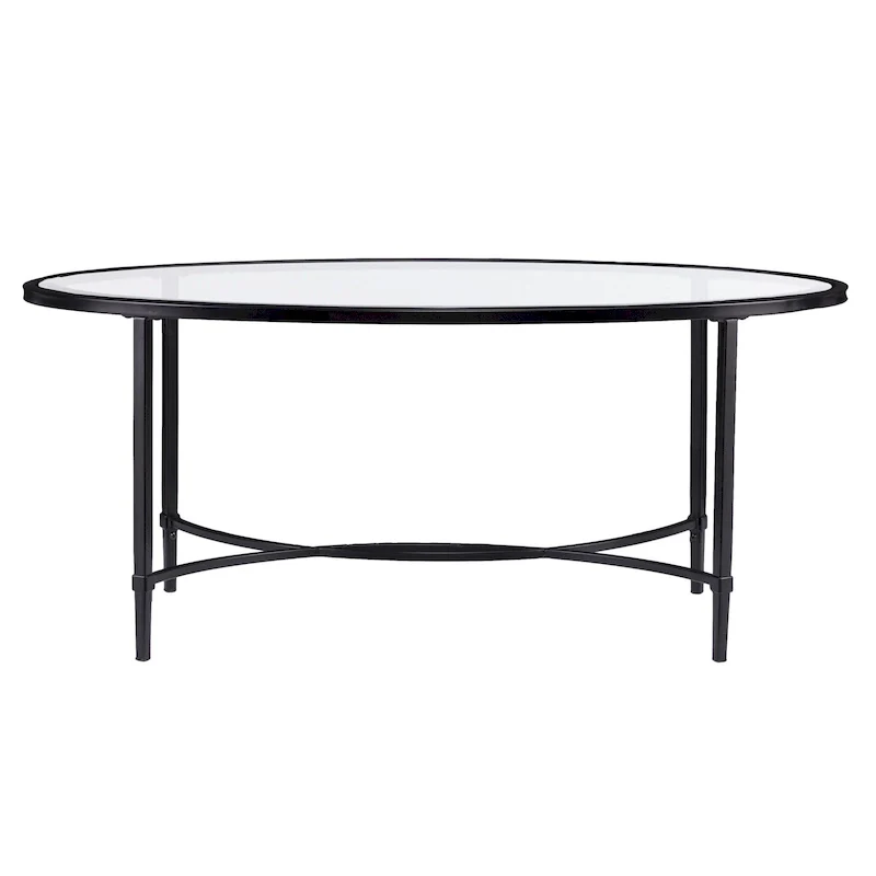 HomeRoots 45 Clear and Black Glass and Metal Oval Coffee Table - 19 H x 45 W x 25 D