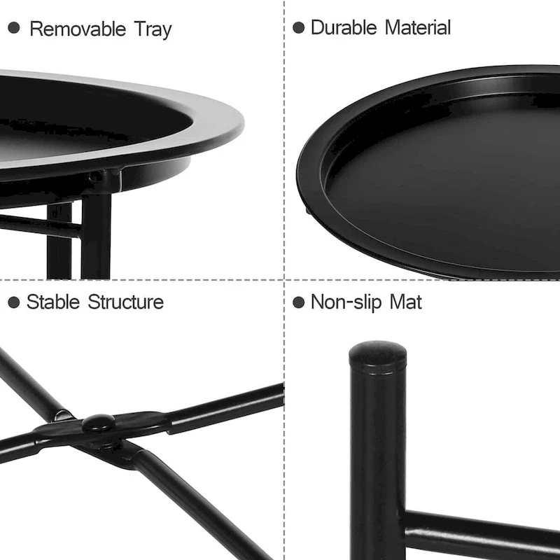 Folding Round TV Tray Tables, Small Round Steel Side Table, No Assembly Required - 18.5 x 18.5 x 19.7 in