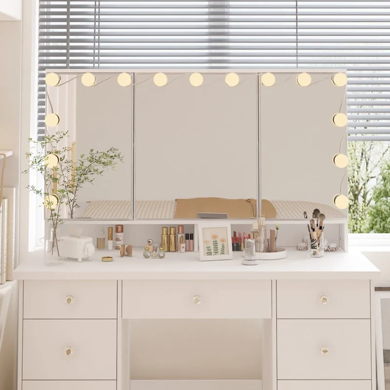Luxurious LED Makeup Vanity with 9 Drawers Elegant Makeup Station