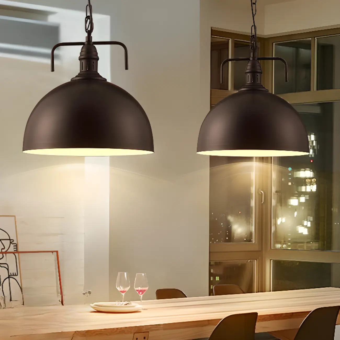 Industrial Adjustable Black Round Pendant light