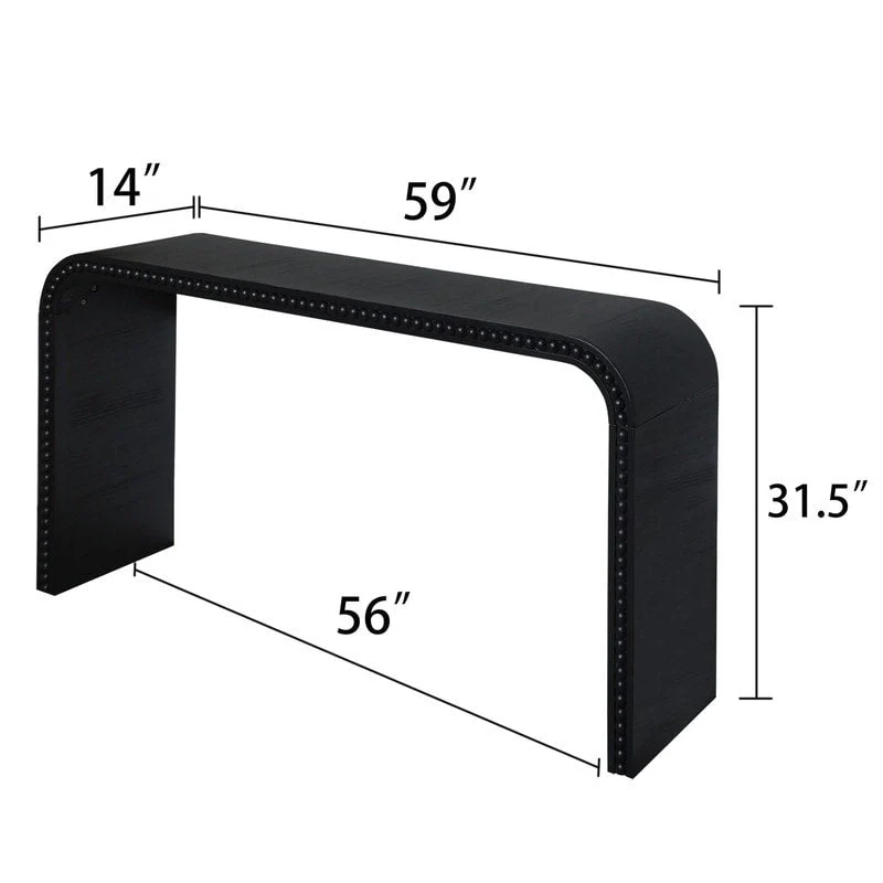 59 Entryway Table, Curved Waterfall-style Table,Console Table with Wood Beads