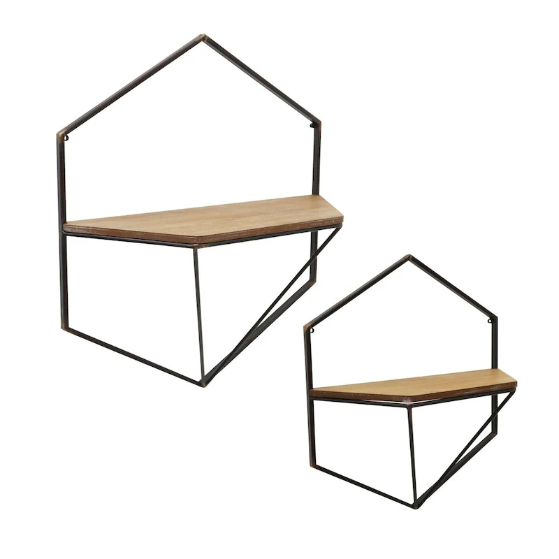 Brown & Black Hexagonal Wall Shelf Set of 2