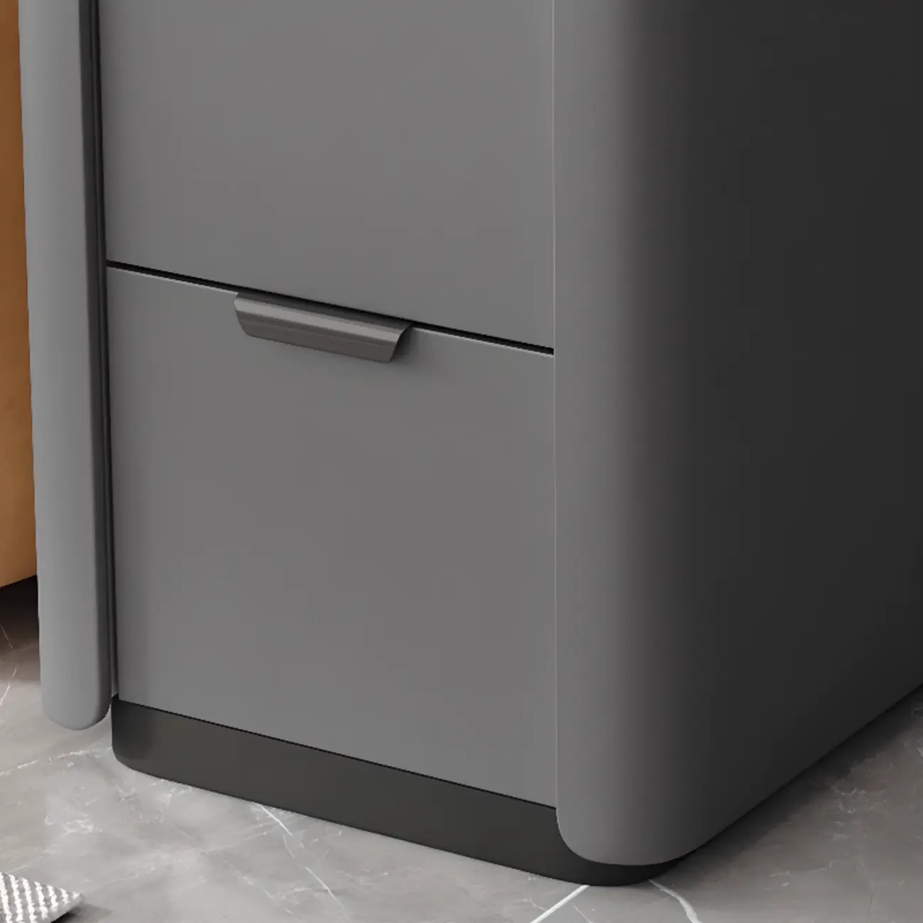 Compact Khaki Stone Top 2-Drawer Wood Block Side Table