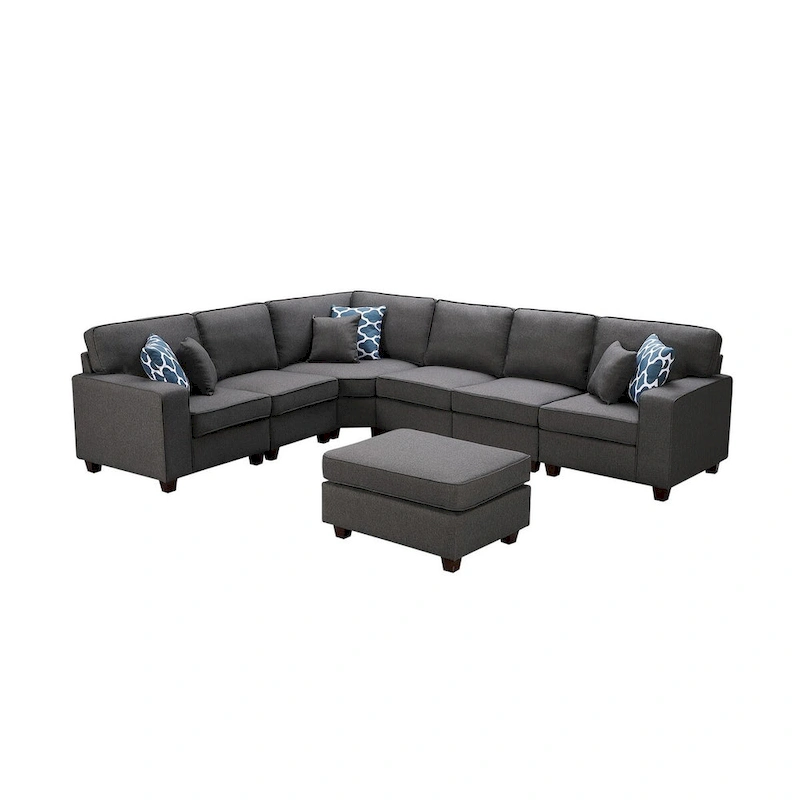 7 Piece Modular L-Shape Sectional Sofa with Ottoman