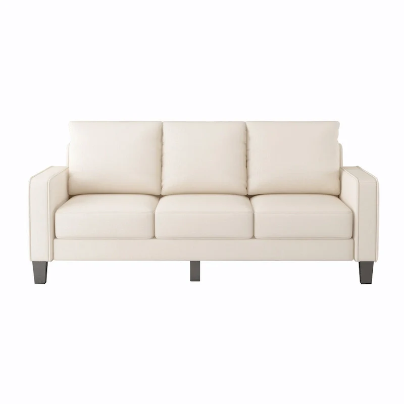 Beige Fabric Sofa with Square Arm and Tufted Back