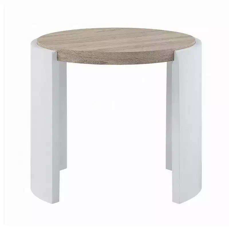 Royal Hampton Side End Table, White High Gloss Wood, Brown Top, Oval 26 Inch