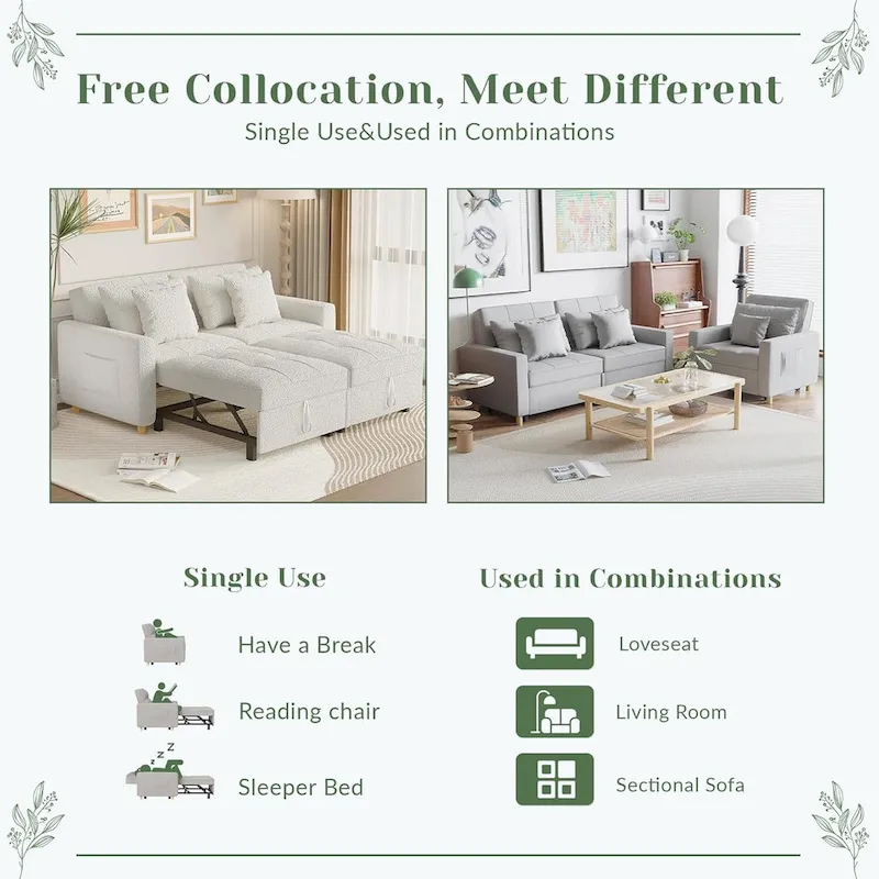 Double Sleeper Chair Bed with Adjustable Backrest