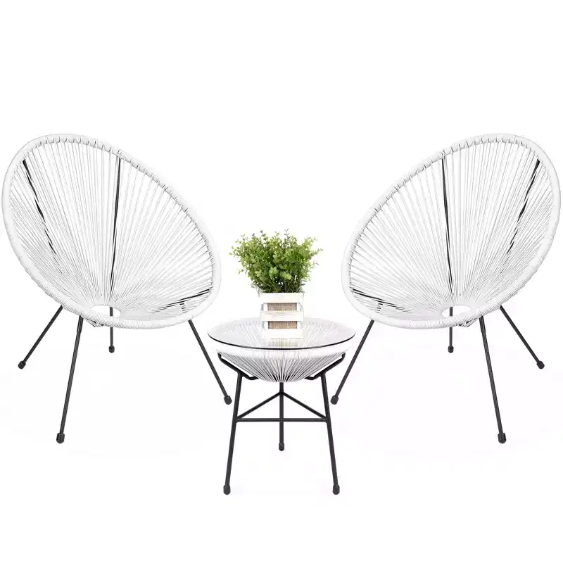 Best Choice Products 3-Piece All-Weather Patio Acapulco Bistro Furniture Set w/ Rope, Glass Top Table