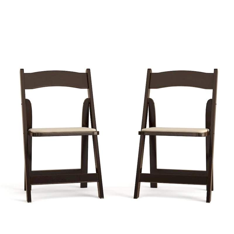 Wood Folding Chair with Vinyl Padded Seat (Set of 2)