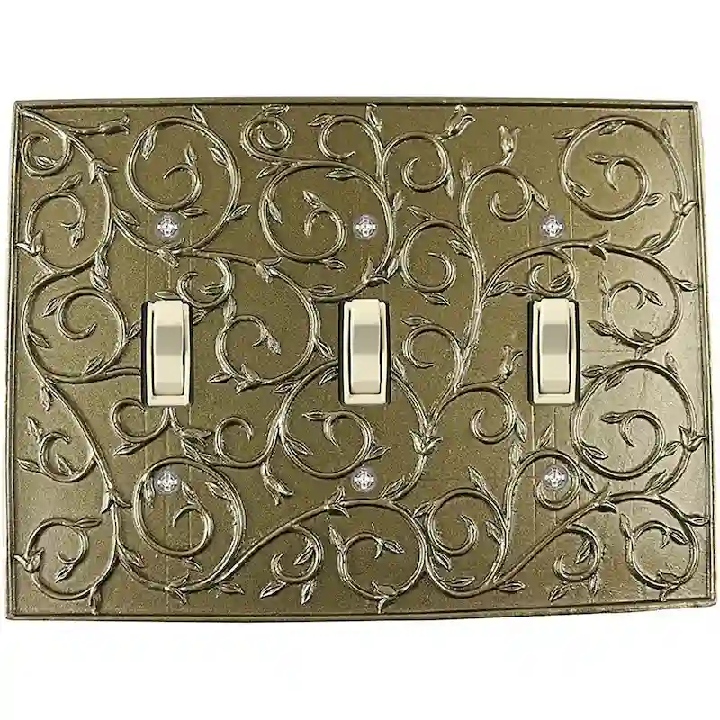Meriville French Scroll 3 Toggle Wallplate, Triple Switch Electrical Cover Plate