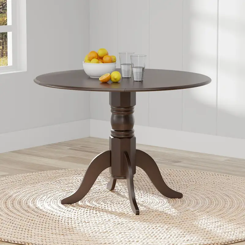 Round Drop-Leaf Dining Table with Cross Back Chairs - Natural Wood