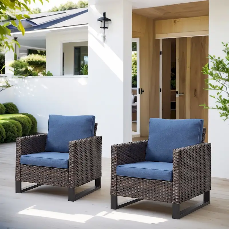 Patio Deep Seating Porch Chairs with Seat Cushions - Brown