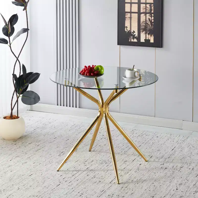 Dining Table with Chrome Metal Leg and Tempered Glass Top, Modern Space-Saving Design for Kitchen or Living Room