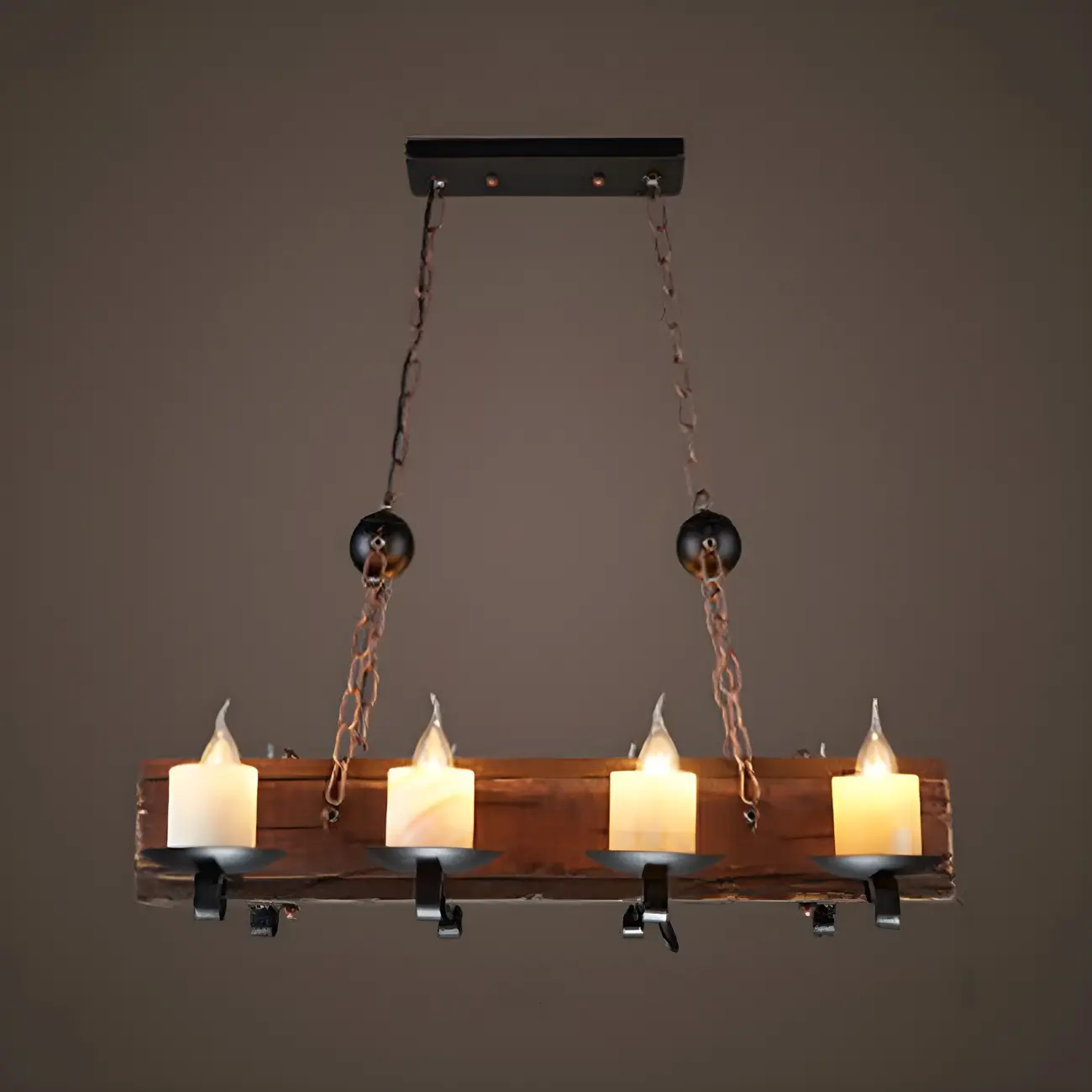 Industrial Brown Wood 8-Light Kitchen Pendant Light
