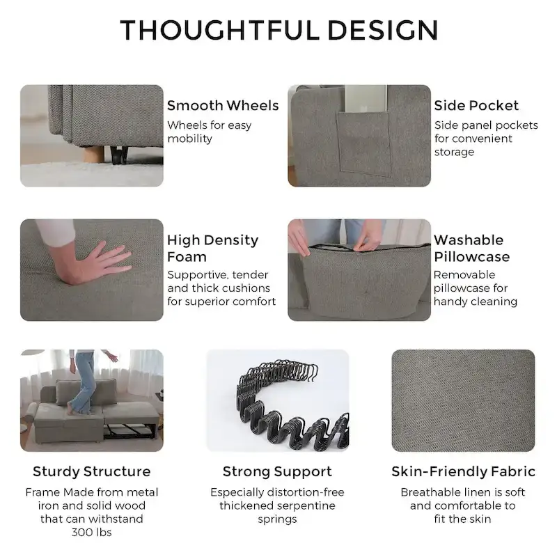 4 in 1 Multi-Function Folding Sofa Folding Bed Single Futon Couch Guest Bed with 2 Throw Pillows