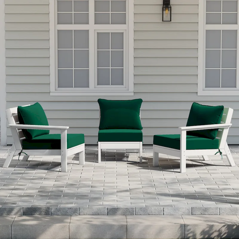 Polytrends Birchwood All Weather HDPE Outdoor Patio Deep Seating White Sofa With Cushions (3-Piece)