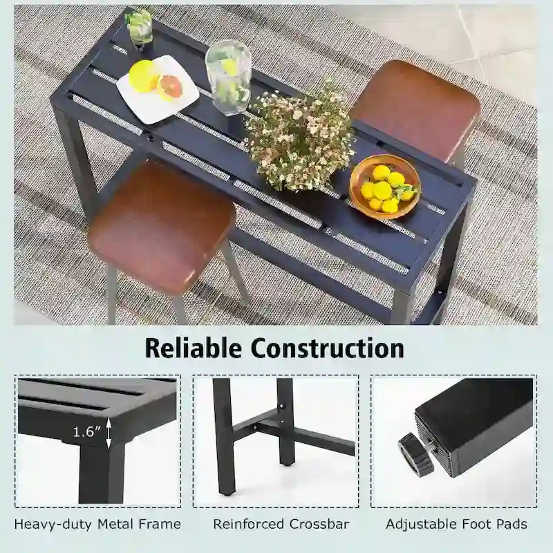 Black Outdoor Metal Bar Table for 2, 48