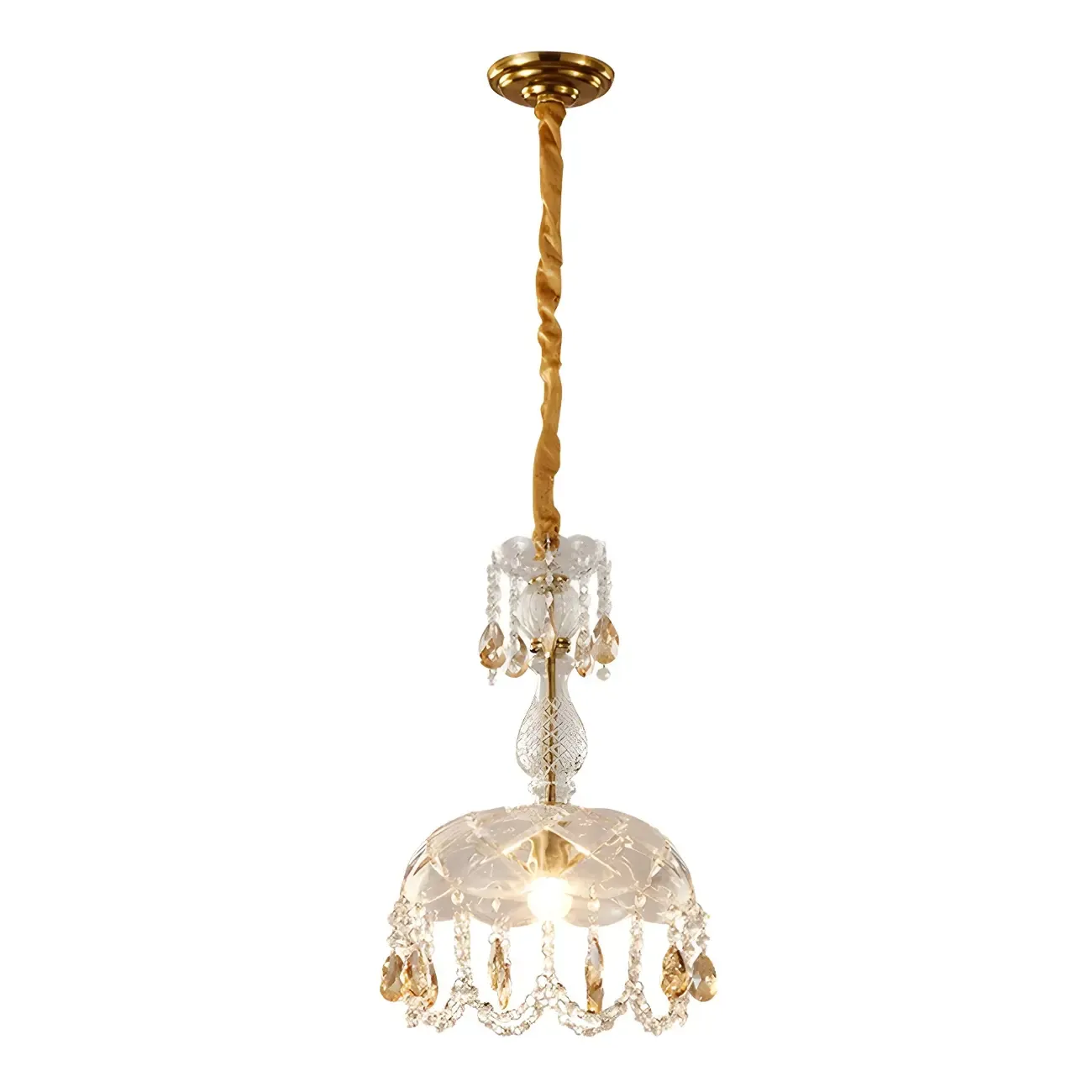 Luxury Dome Clear Crystal Pendant Light Adjustable Height